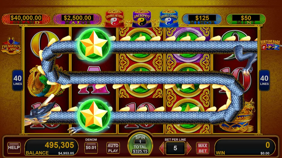 Multiple reel sets spinning at once during the Double Games feature in Dragon Rush